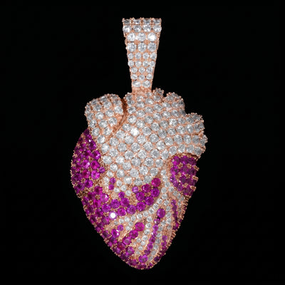 Iced Realistic Heart Pendant in Rose Gold