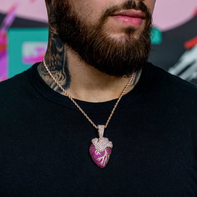 Iced Realistic Heart Pendant in Rose Gold