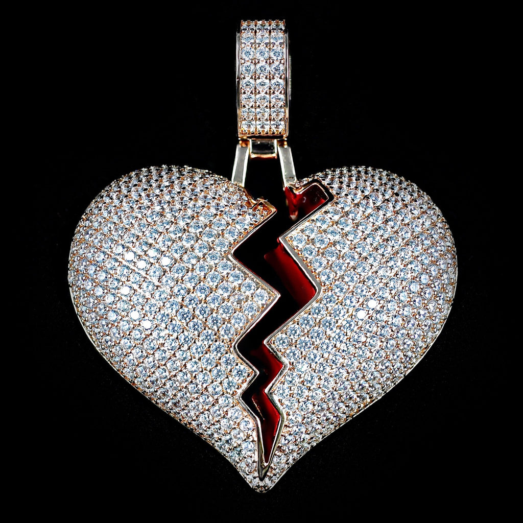 Iced Out Broken Heart in Rose Gold