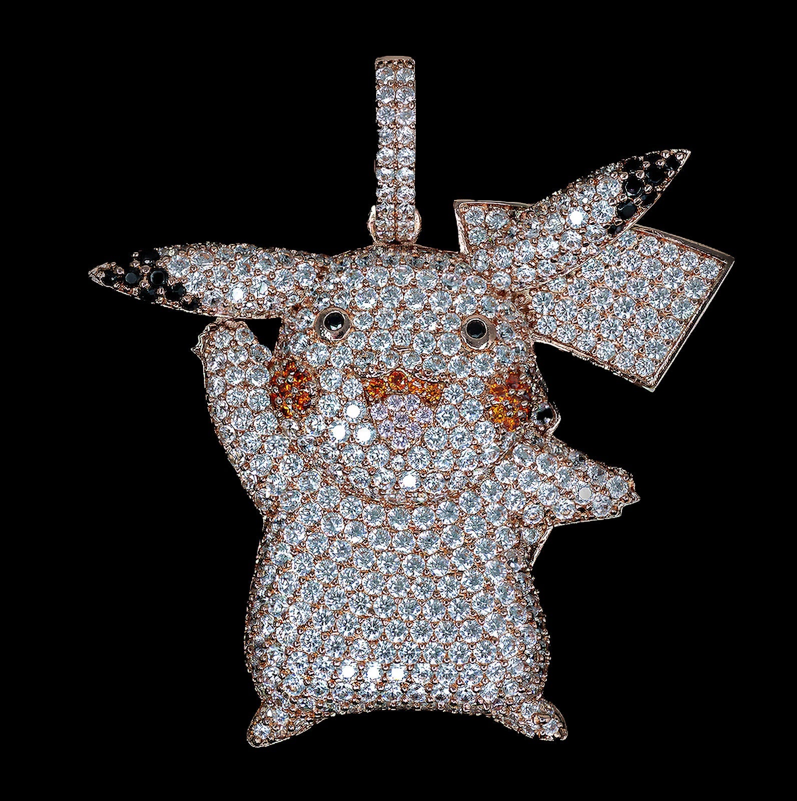 Iced Out Pikachu Pendant 18K Rose Gold