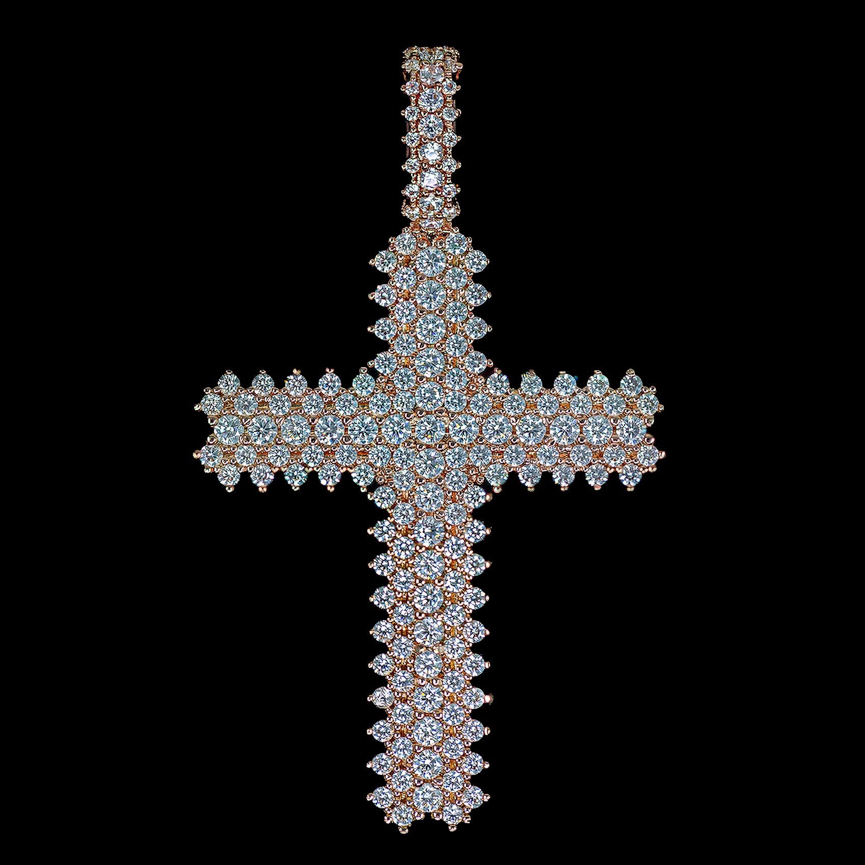 Iced Out Flower Set Cross Pendant 18K Rose Gold