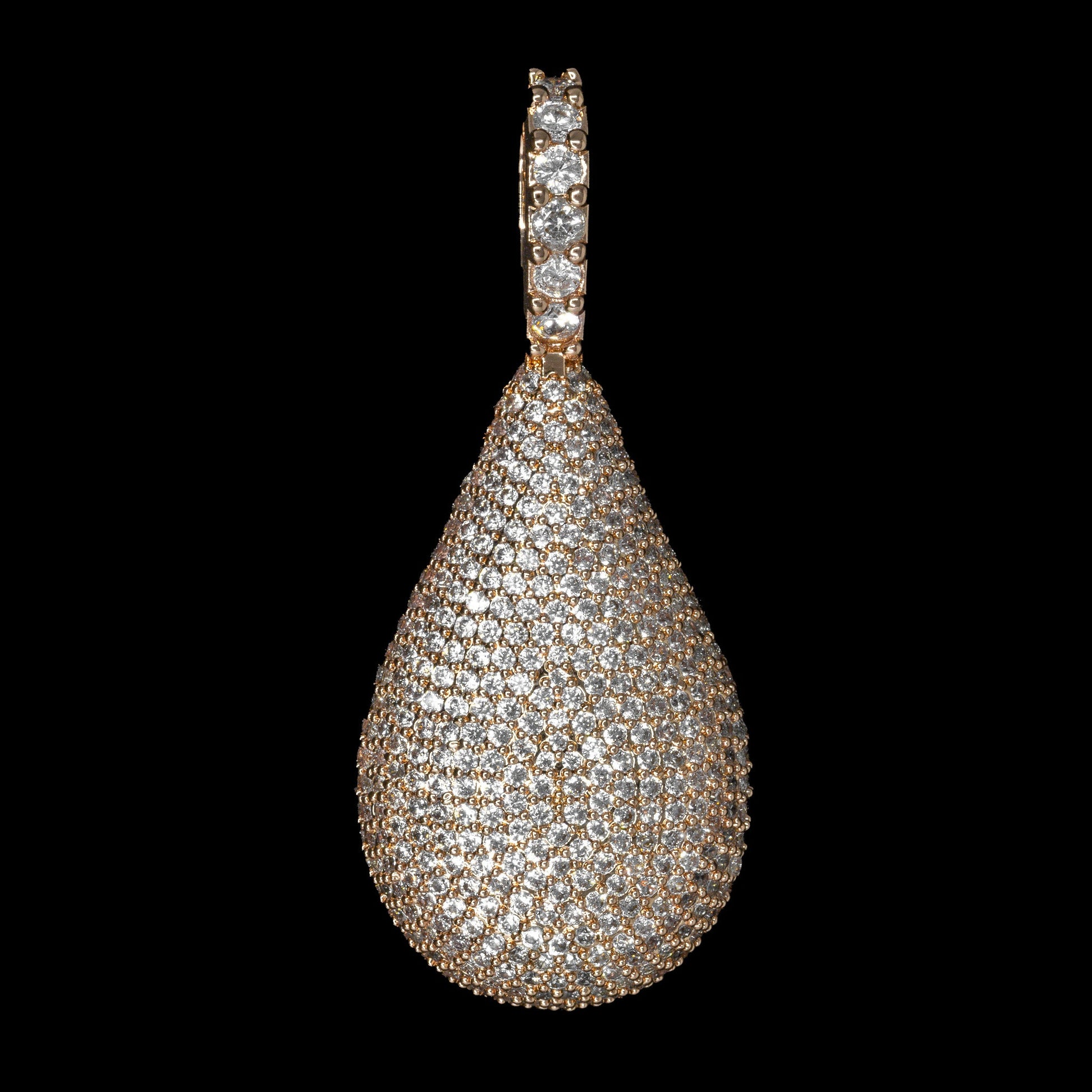 Iced Out Tear Drop Pendant 18K Rose Gold