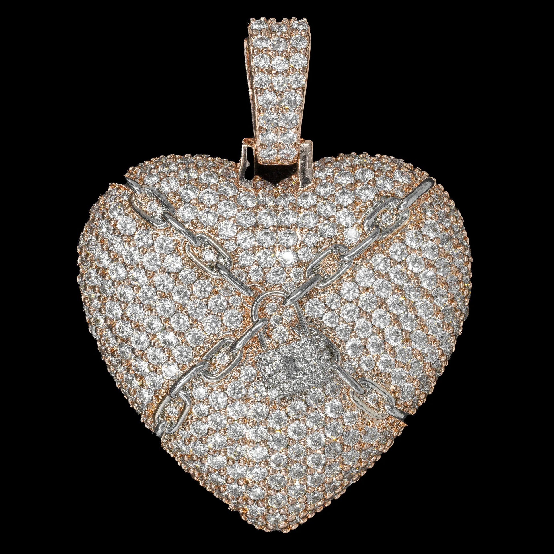 Diamond White & Rose Lock Heart Pendant