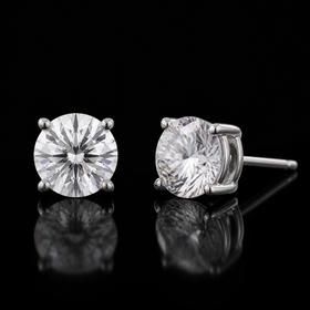 SKRT 5mm solid 925 sterling silver round CZ stud earrings, front and side view