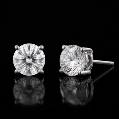 SKRT 5mm solid 925 sterling silver round CZ stud earrings, front and side view