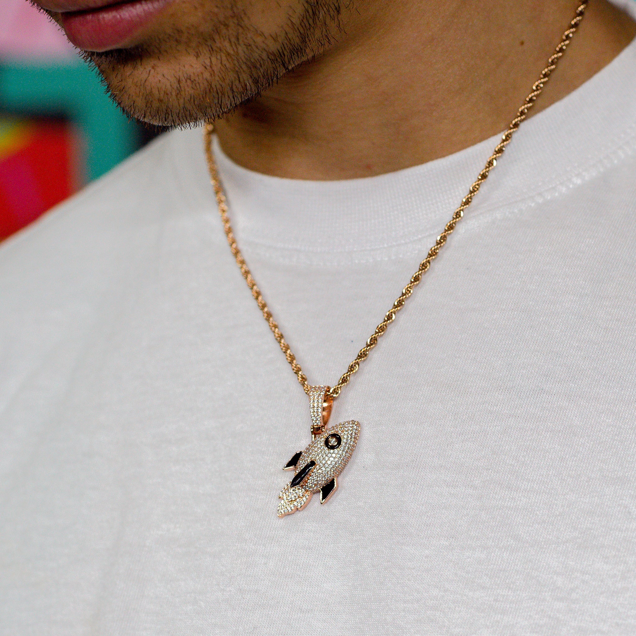 Iced Out Rocket in 18K Rose Gold