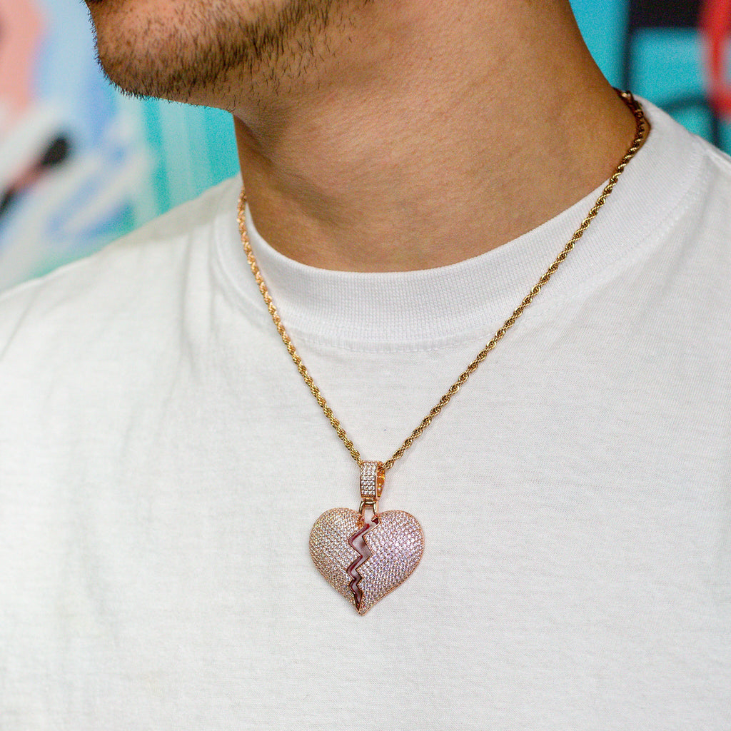 Iced Out Broken Heart in Rose Gold