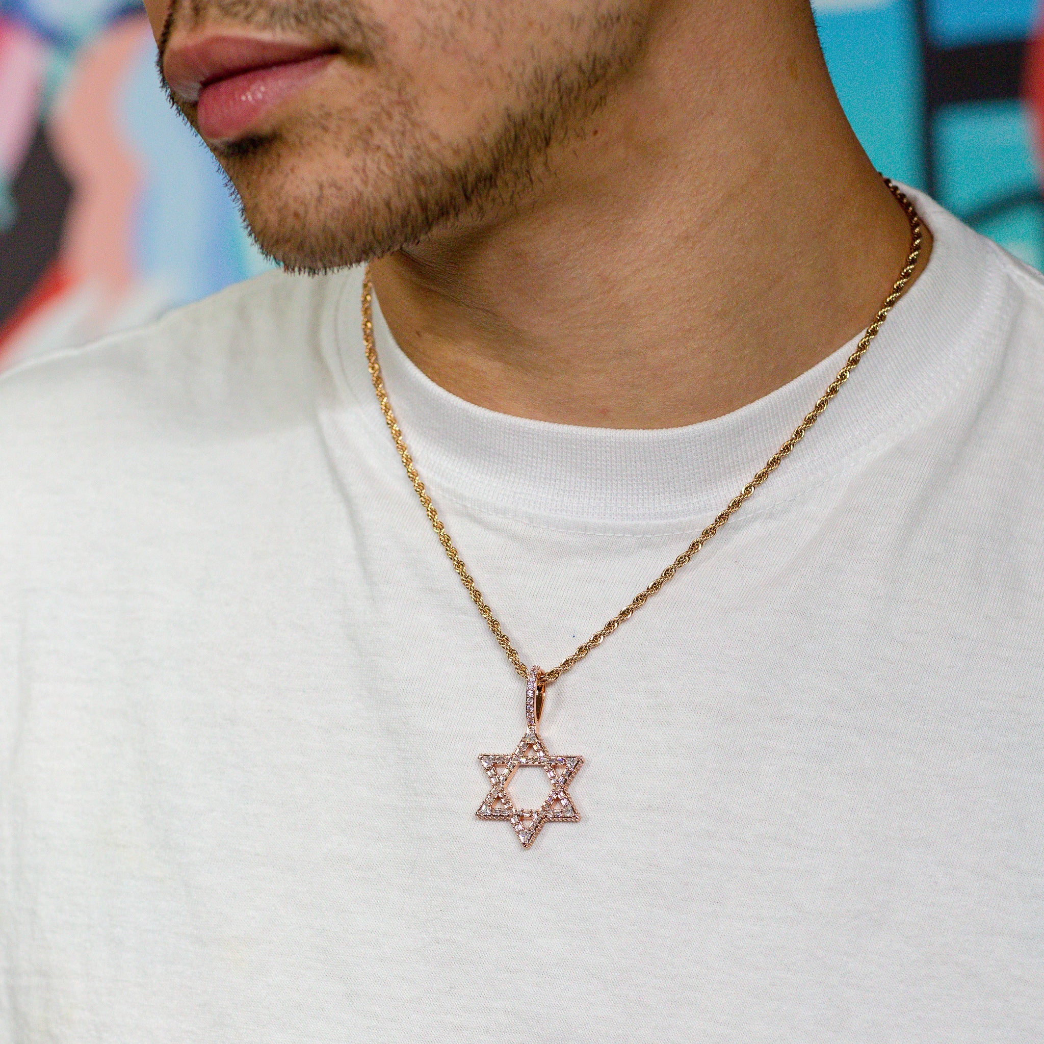 Iced Out Baguette Star of David in 18K Rose Gold