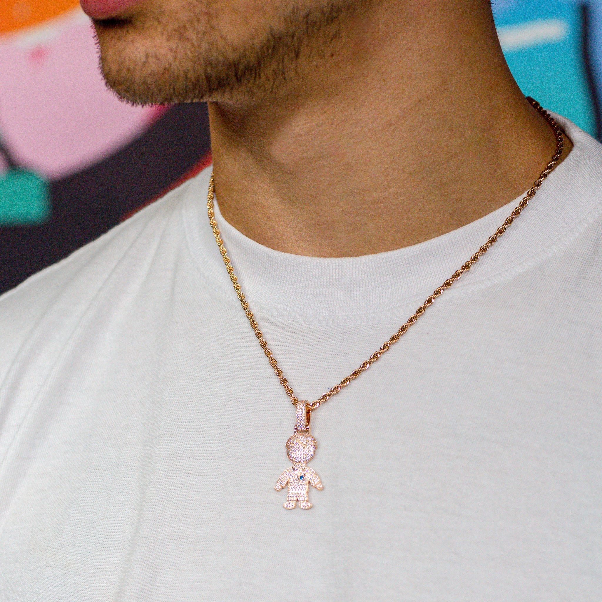 Iced Out Boy Pendant in Rose Gold
