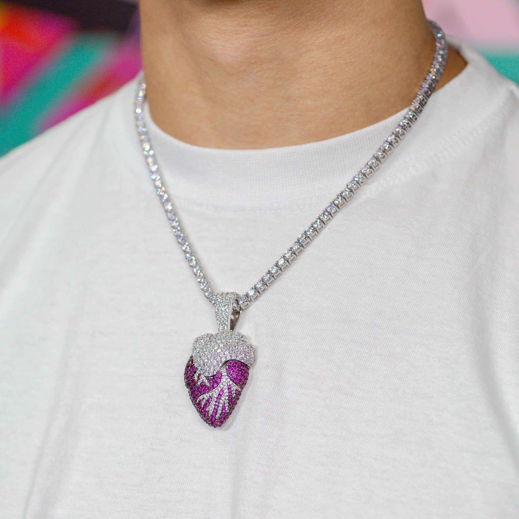Iced Out Realistic Heart in White Gold