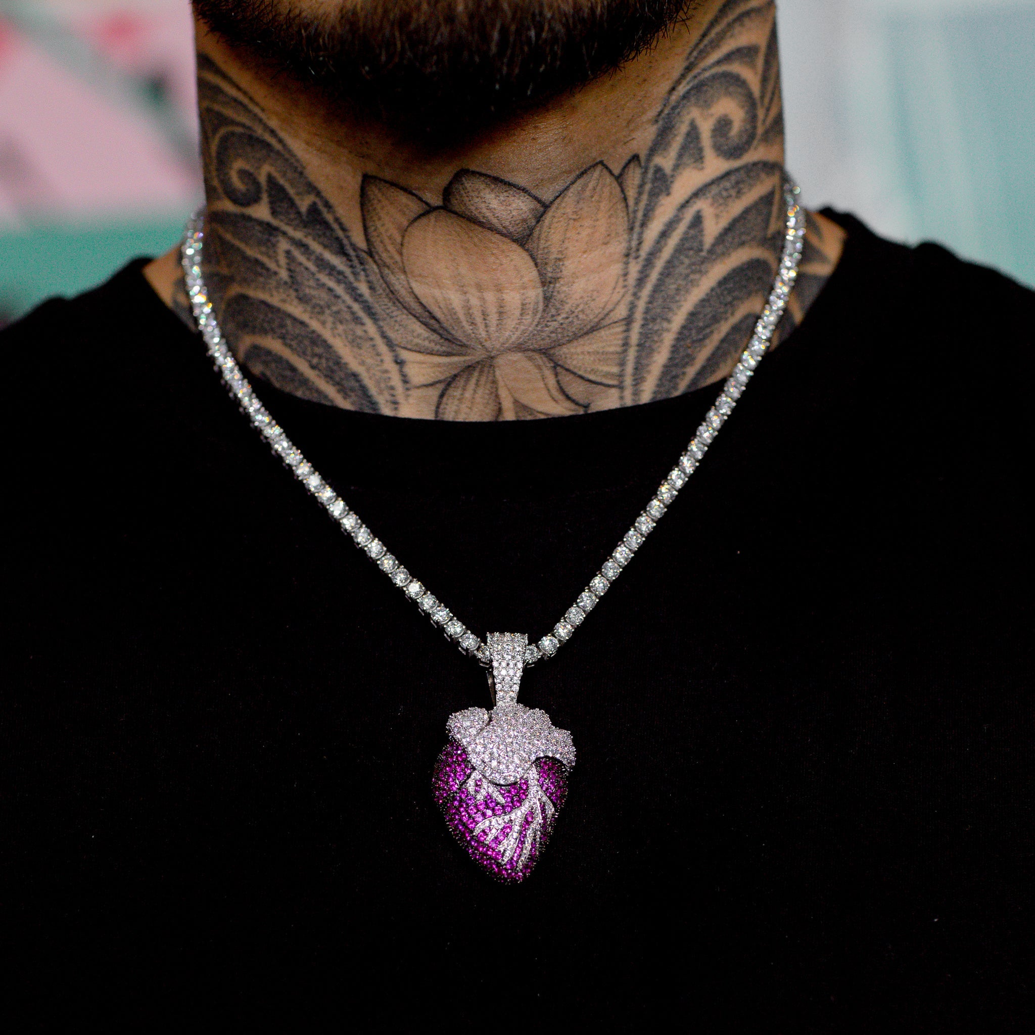 Iced Out Realistic Heart in White Gold