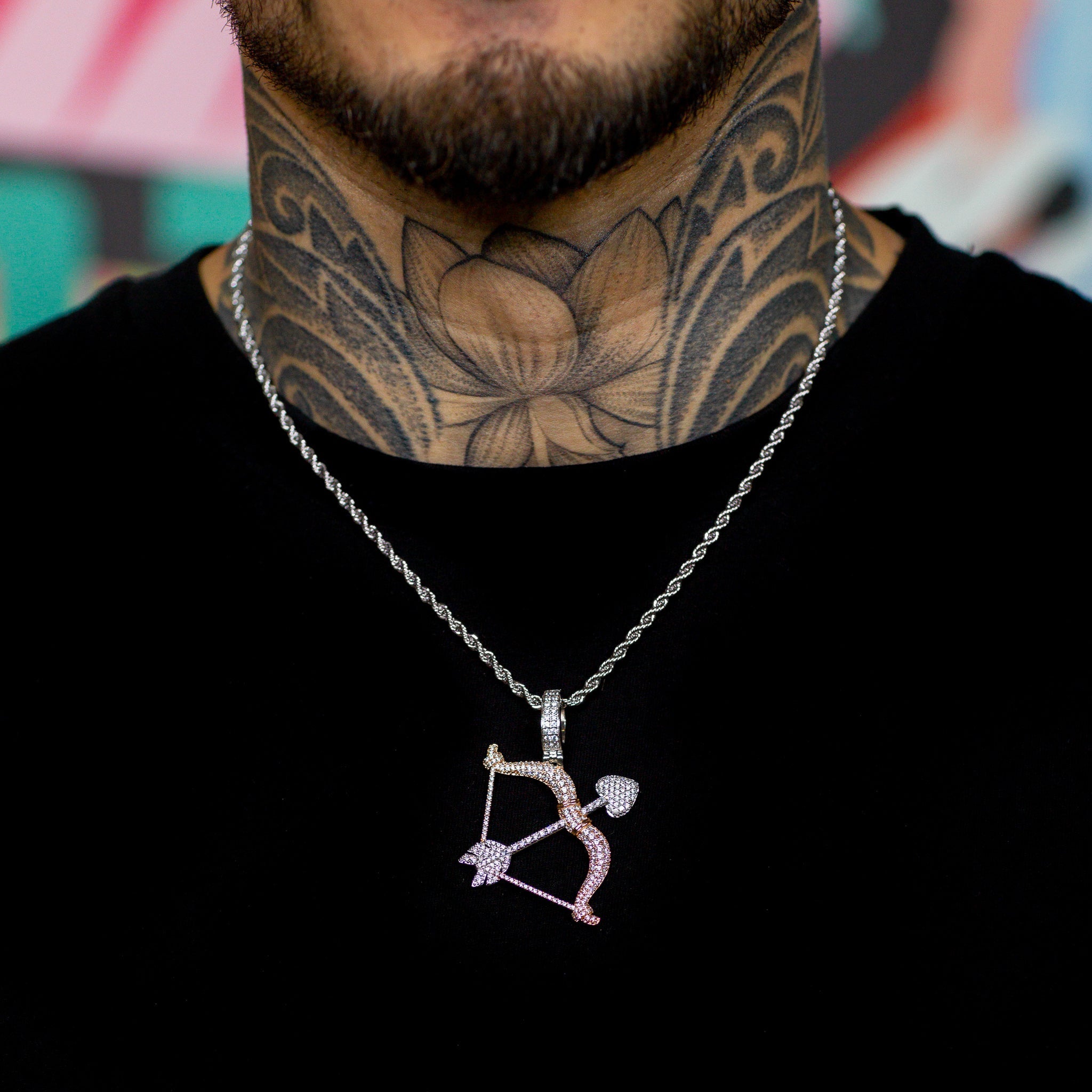 Iced Out Bow And Arrow in White & Rose Gold