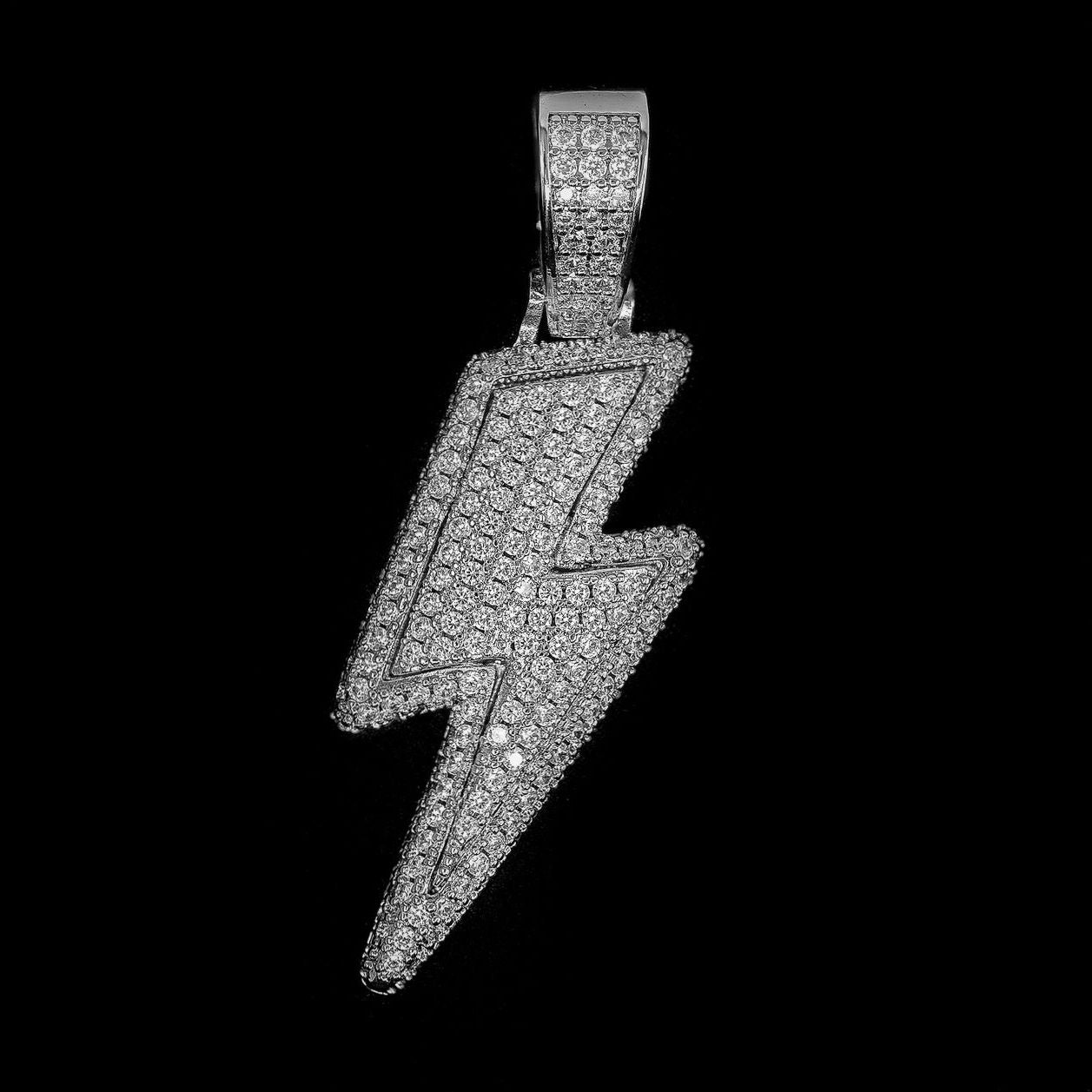 Iced Out Lightning Bolt in White Gold