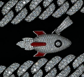 Iced Rocket Pendant in White Gold