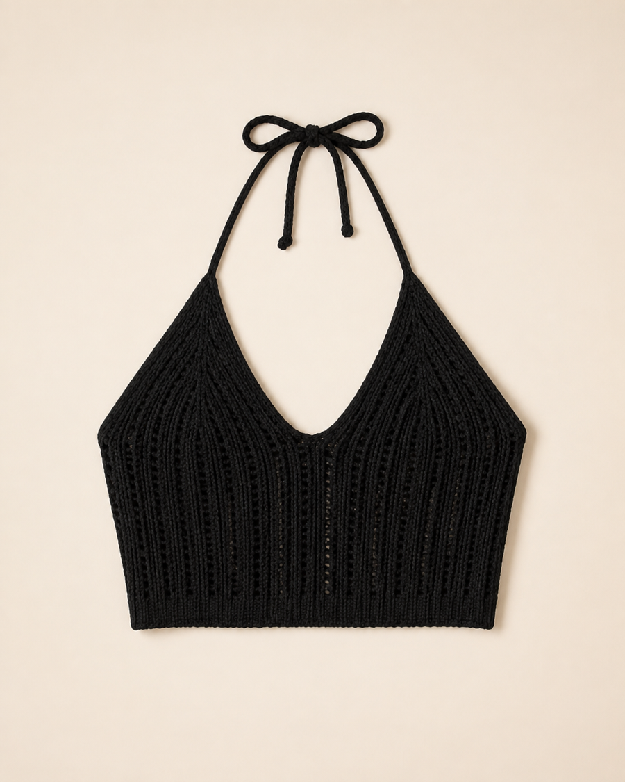Black Crochet Knit Bralette Crop Top