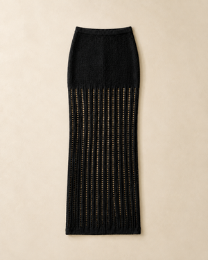 Black Crochet Knit Maxi Skirt
