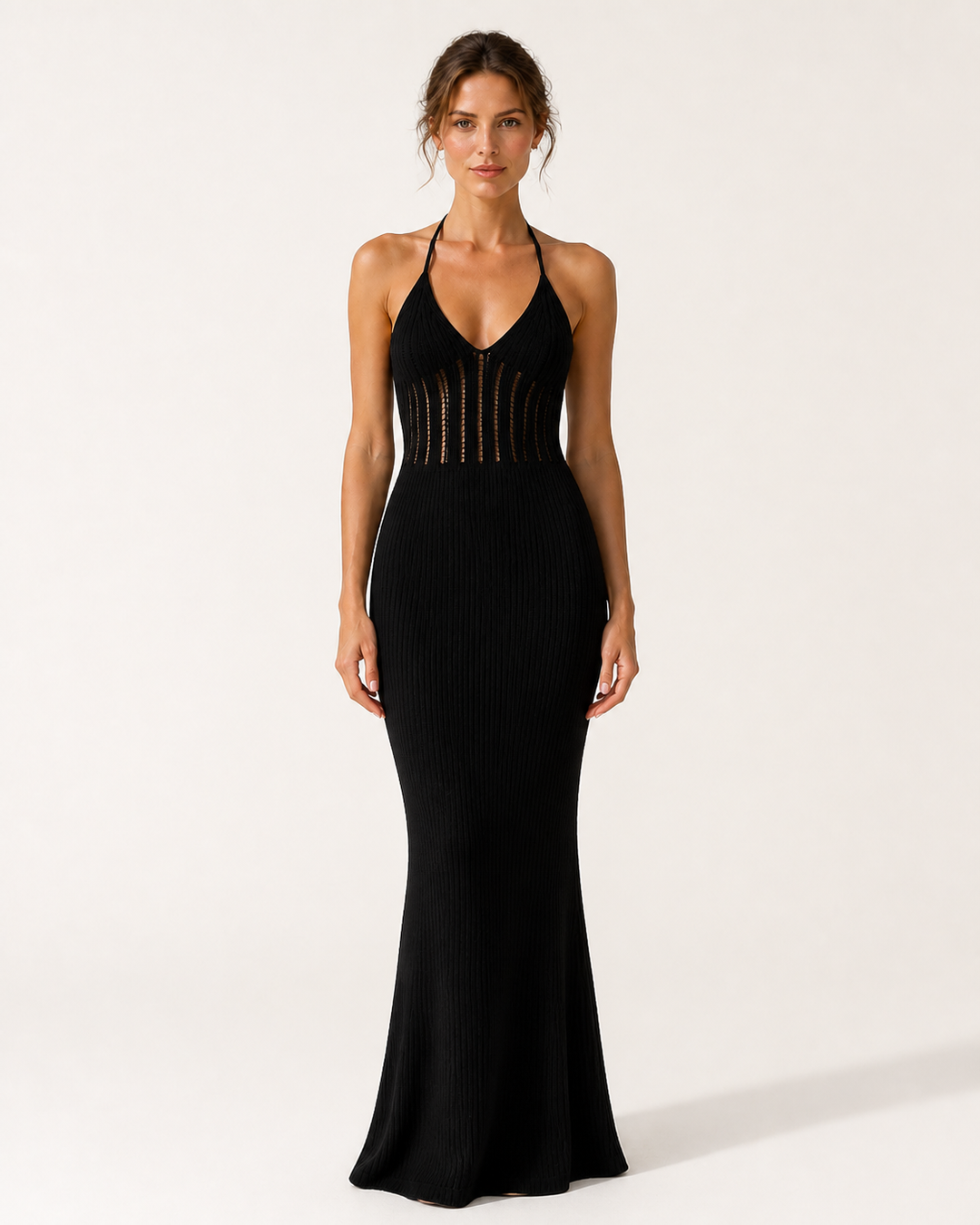 Black Knit Halter Maxi Dress