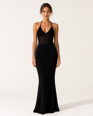 Black Knit Halter Maxi Dress