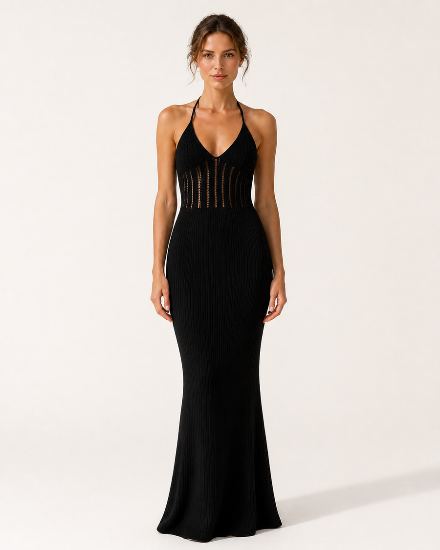 Black Knit Halter Maxi Dress