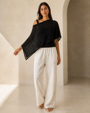 Black Sheer Knit Batwing Poncho Top