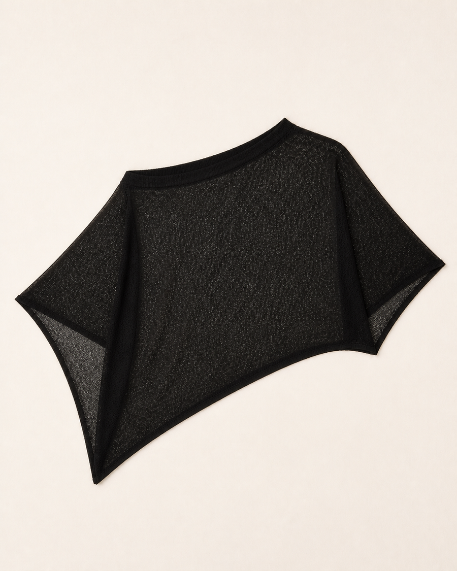 Black Sheer Knit Batwing Poncho Top