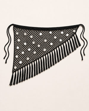 Black with Silver Discs Sequin Crochet Fringe Sarong Wrap