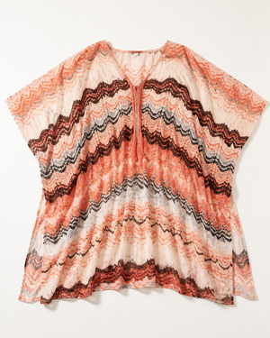Coral Multicolor Chevron Chiffon Kaftan Cover-Up