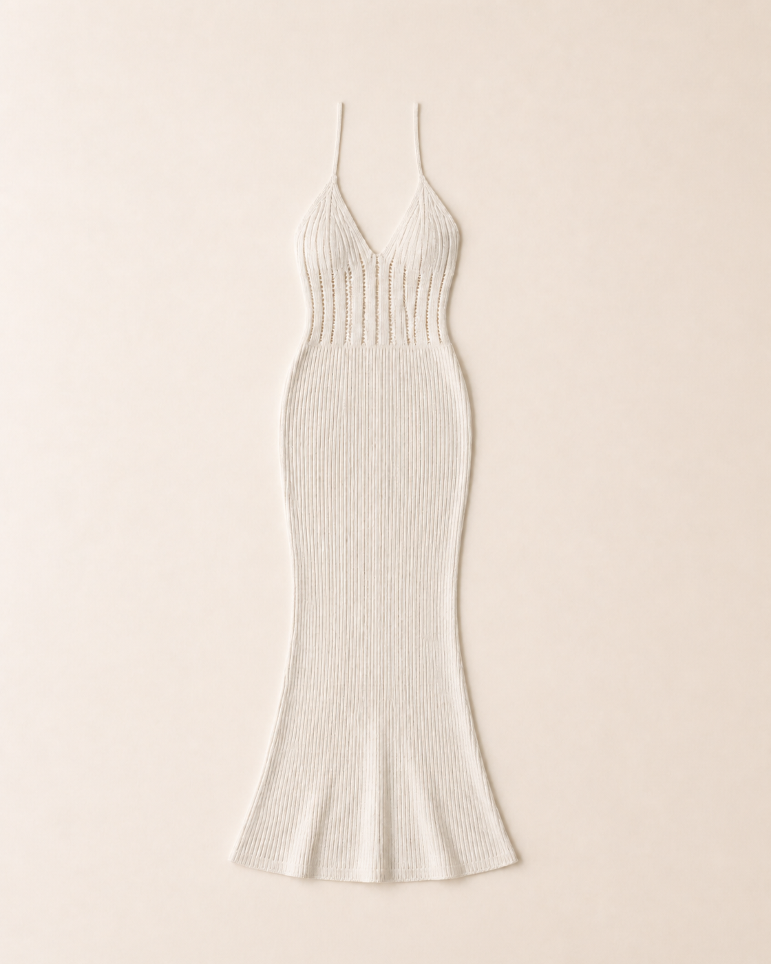 Cream/Off-White Knit Halter Maxi Dress