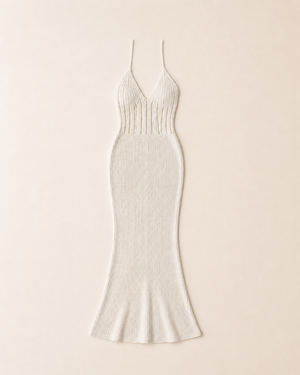 Cream/Off-White Knit Halter Maxi Dress