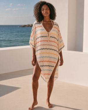 Cream Rainbow Chevron Chiffon Kaftan Cover-Up