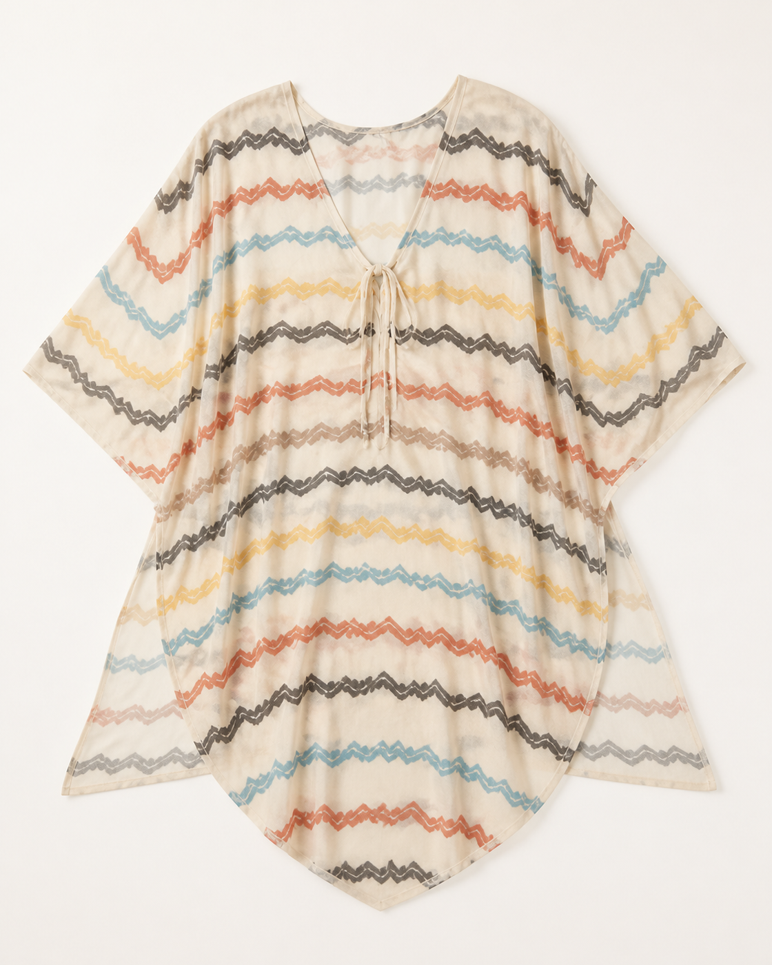 Cream Rainbow Chevron Chiffon Kaftan Cover-Up