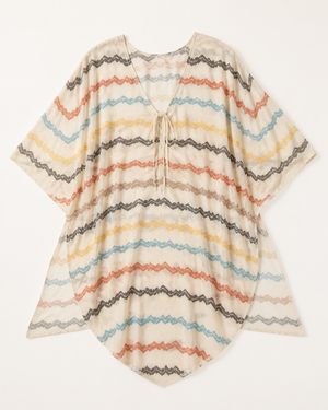 Cream Rainbow Chevron Chiffon Kaftan Cover-Up