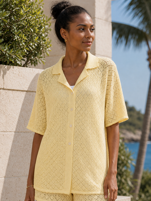 Light Yellow Pointelle Knit Shirt