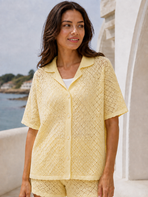 Light Yellow Pointelle Knit Shirt