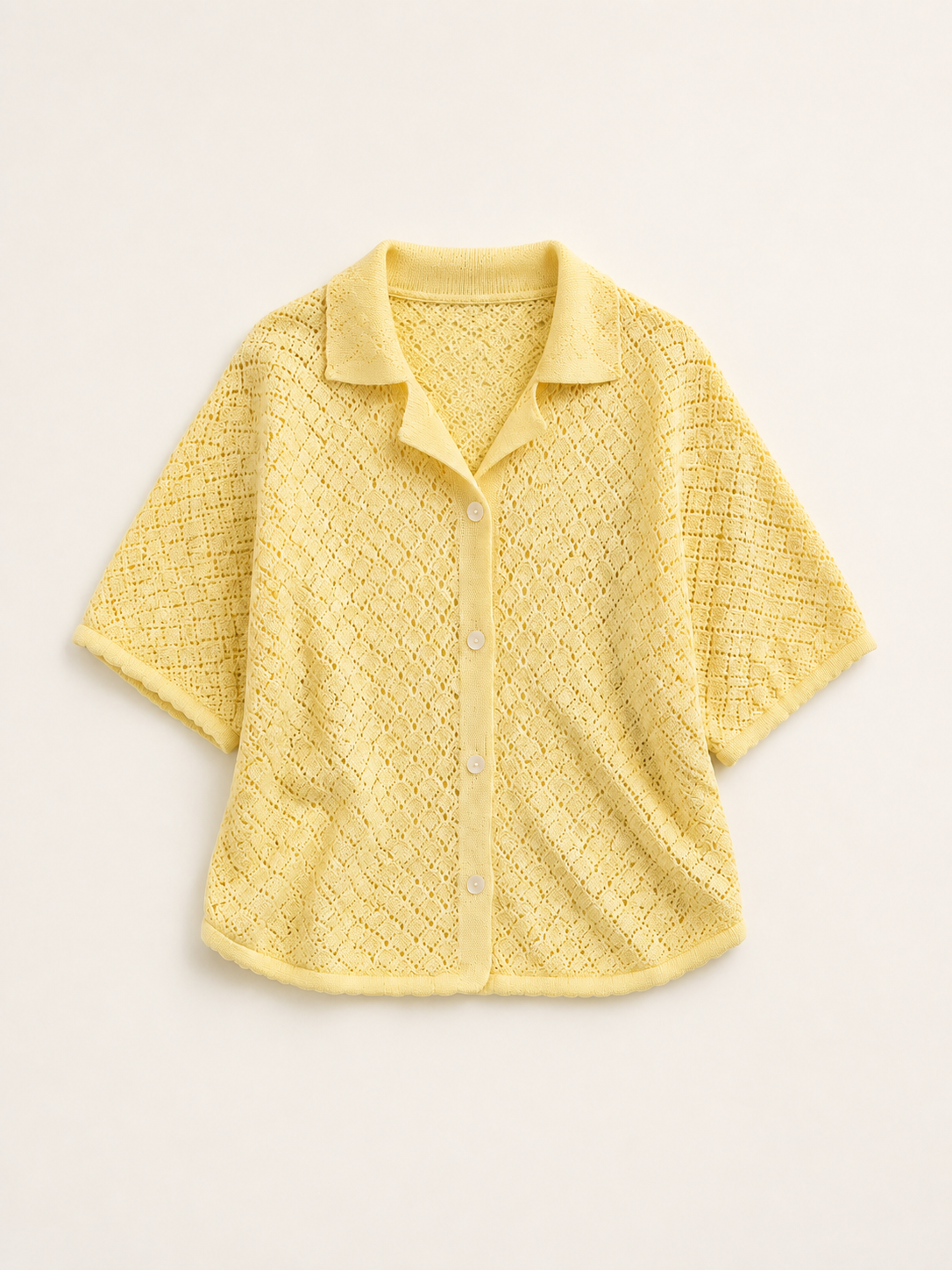 Light Yellow Pointelle Knit Shirt