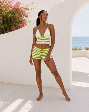 Lime Green/White Stripes Crochet Halter Top