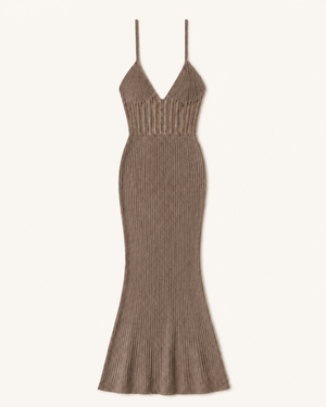 Mocha/Taupe Knit Halter Maxi Dress