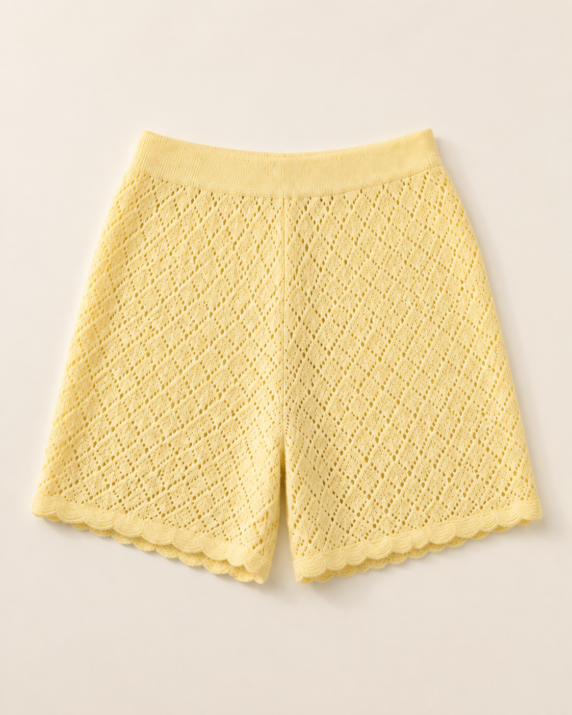 Light Yellow Pointelle Knit Shorts