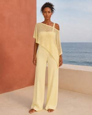 Pale Yellow Sheer Knit Batwing Poncho Top