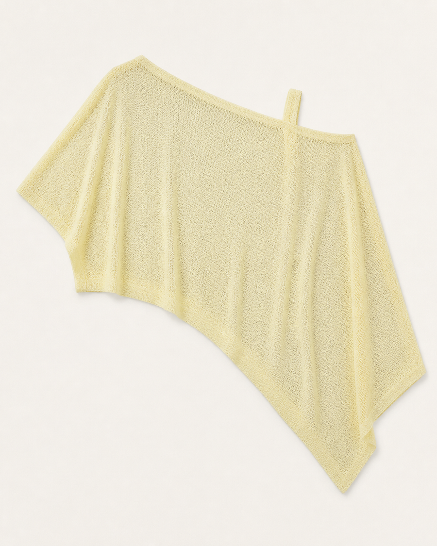 Pale Yellow Sheer Knit Batwing Poncho Top