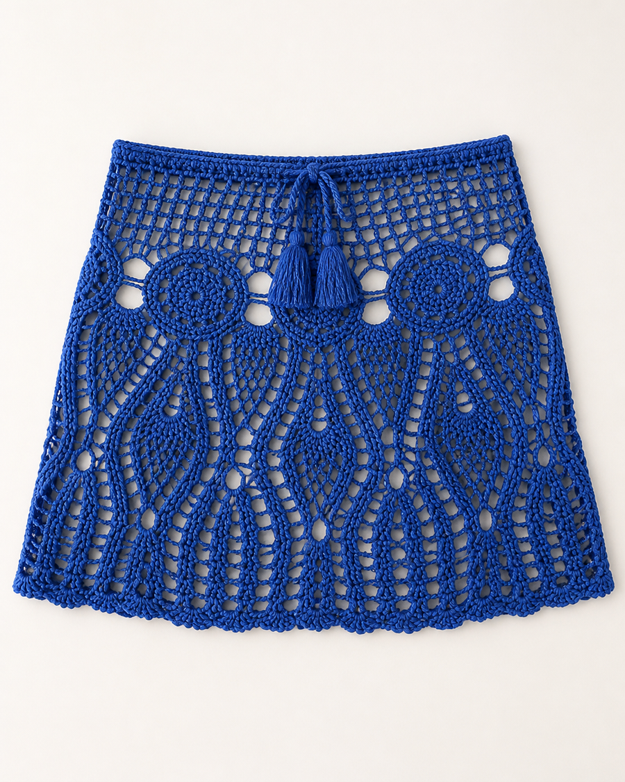 Royal Cobalt Blue Crochet Mini Skirt Cover-Up