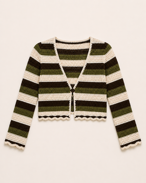 Olive Stripe Knit Long-Sleeve Cardigan