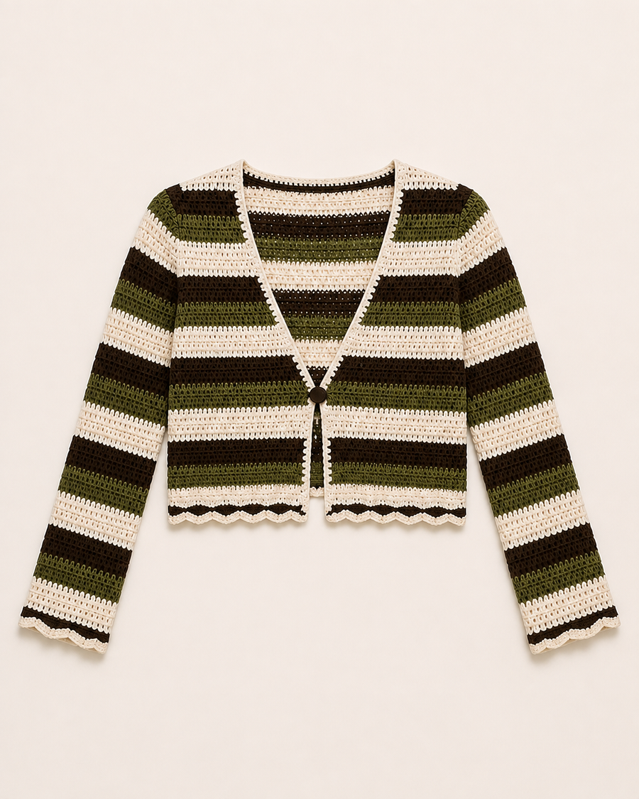 Olive Stripe Knit Long-Sleeve Cardigan