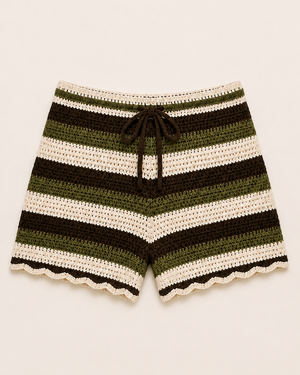 Olive Stripe Knit Shorts