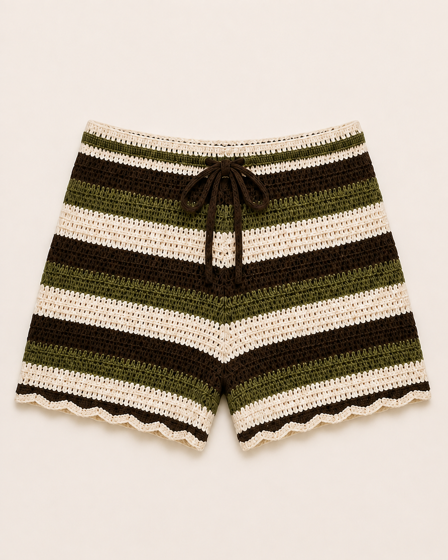 Olive Stripe Knit Shorts