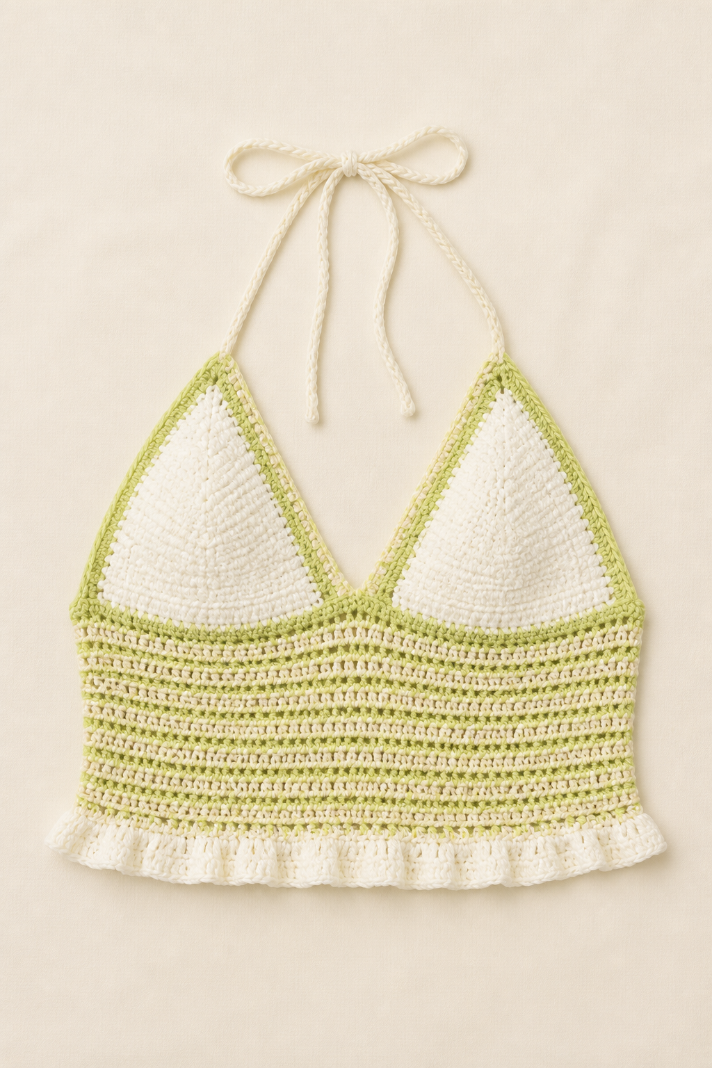 Lime Green/White Stripes Crochet Halter Top