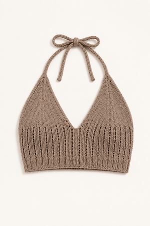 Mocha / Taupe Brown Crochet Knit Bralette Crop Top