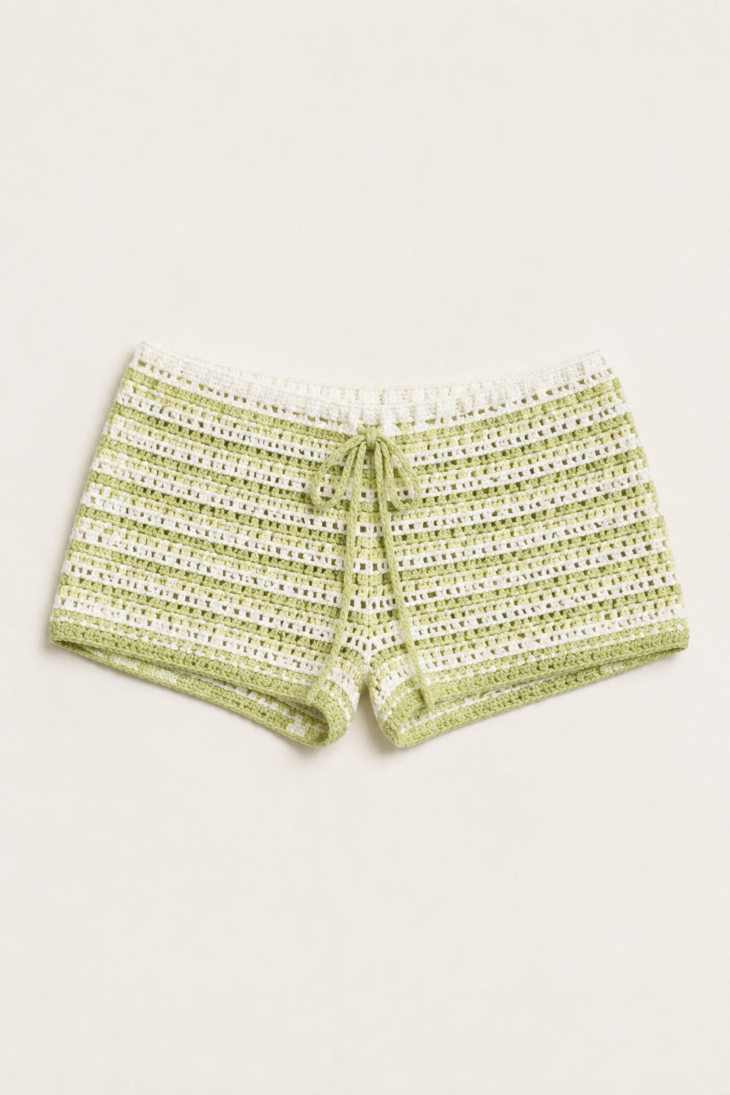 Lime Green/White Stripes Crochet Shorts
