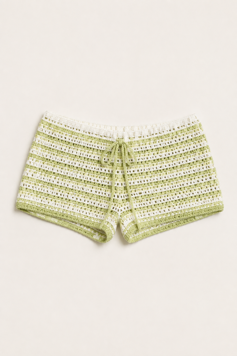 Lime Green/White Stripes Crochet Shorts