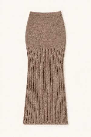 Mocha / Taupe Brown Crochet Knit Maxi Skirt